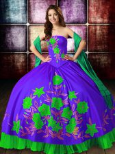  Satin Strapless Sleeveless Lace Up Embroidery Sweet 16 Dresses in Multi-color
