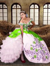  Multi-color Off The Shoulder Neckline Embroidery and Ruffled Layers Sweet 16 Quinceanera Dress Sleeveless Lace Up