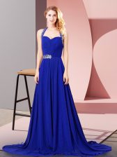 Pretty Royal Blue Prom Dress Chiffon Sleeveless Beading and Ruching