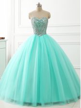 Discount Tulle Sleeveless Floor Length 15 Quinceanera Dress and Beading