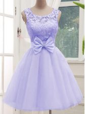  Lavender Sleeveless Tulle Lace Up Quinceanera Dama Dress for Prom and Party and Wedding Party
