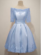 Custom Fit Light Blue Half Sleeves Taffeta Lace Up Vestidos de Damas for Prom and Party and Wedding Party