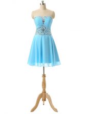 Luxurious Baby Blue Prom Gown Prom and Party and Beach with Beading Sweetheart Sleeveless Lace Up