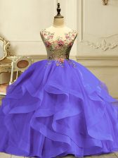  Lavender Quinceanera Dresses Military Ball and Sweet 16 and Quinceanera with Appliques and Ruffles Scoop Sleeveless Lace Up