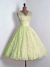  Mini Length A-line Sleeveless Yellow Green Quinceanera Dama Dress Lace Up