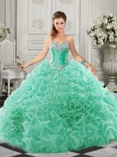 Shining Apple Green Quinceanera Gown Organza Court Train Sleeveless Beading and Ruffles