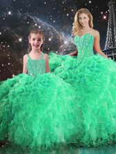 Suitable Green Sweetheart Neckline Beading and Ruffles 15 Quinceanera Dress Sleeveless Lace Up