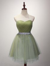 Wonderful Beading and Ruching Dama Dress Olive Green Lace Up Sleeveless Mini Length