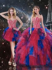 Custom Made Multi-color Sleeveless Floor Length Beading and Ruffles Lace Up 15th Birthday Dress