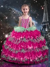  Multi-color Ball Gowns Beading and Ruffled Layers Juniors Party Dress Lace Up Organza Sleeveless Floor Length