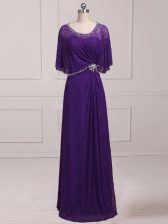  Purple Zipper Scoop Beading and Appliques Prom Dresses Lace Sleeveless
