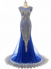 Spectacular Royal Blue Scoop Side Zipper Beading and Lace and Appliques Homecoming Dress Sleeveless