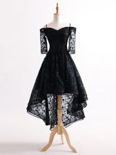 Sumptuous High Low A-line Half Sleeves Black Lace Up