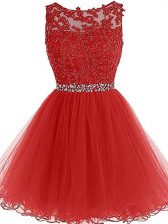  Scoop Sleeveless Zipper Prom Party Dress Red Tulle