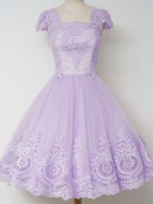 Hot Sale Lavender Cap Sleeves Tulle Zipper Dama Dress for Quinceanera for Prom and Party and Wedding Party