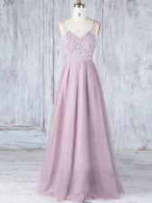  Pink Clasp Handle Damas Dress Lace Sleeveless Floor Length