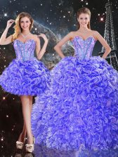 Dazzling Sleeveless Floor Length Beading and Ruffles Lace Up Sweet 16 Dresses with Purple
