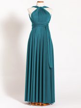 Fancy Teal Sleeveless Chiffon Backless Court Dresses for Sweet 16 for Prom and Party and Wedding Party