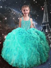  Organza Sleeveless Floor Length Child Pageant Dress and Beading and Ruffles