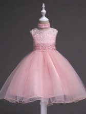  Scoop Sleeveless Zipper Party Dress for Toddlers Baby Pink Tulle