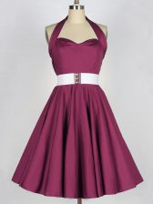 Flirting Sleeveless Knee Length Belt Lace Up Quinceanera Court Dresses with Burgundy