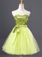  Yellow Green Sweetheart Zipper Sequins Prom Dresses Sleeveless