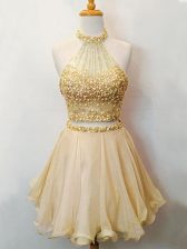  Halter Top Sleeveless Organza Court Dresses for Sweet 16 Beading Lace Up