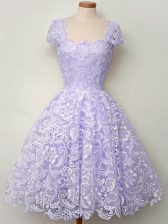 Lovely Lavender Lace Lace Up Quinceanera Court of Honor Dress Sleeveless Knee Length Lace