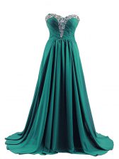 Extravagant Beading Prom Party Dress Turquoise Lace Up Sleeveless Brush Train