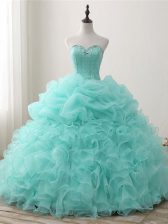 Wonderful Apple Green 15 Quinceanera Dress Military Ball and Sweet 16 and Quinceanera with Beading and Ruffles and Pick Ups Sweetheart Sleeveless Lace Up