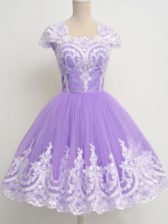  Lavender Zipper Dama Dress for Quinceanera Lace Sleeveless Knee Length