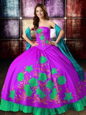  Floor Length Lace Up 15 Quinceanera Dress Multi-color for Military Ball and Sweet 16 and Quinceanera with Embroidery