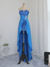 Glamorous High Low Blue Prom Dress Sweetheart Sleeveless Zipper