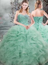 New Arrival Sweetheart Sleeveless Lace Up Sweet 16 Quinceanera Dress Apple Green Organza
