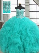  Organza Sleeveless Floor Length 15 Quinceanera Dress and Beading and Ruffles