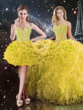  Yellow Sweetheart Lace Up Beading and Ruffles Quinceanera Dresses Sleeveless