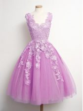  Knee Length A-line Sleeveless Lilac Quinceanera Court of Honor Dress Lace Up