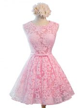  Baby Pink Scoop Lace Up Belt Quinceanera Court Dresses Sleeveless