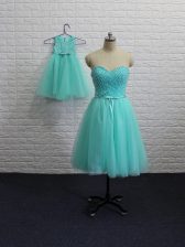  Aqua Blue Sleeveless Tulle Lace Up Prom Gown for Prom and Party and Sweet 16