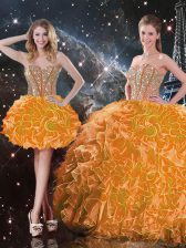 Enchanting Floor Length Orange Quince Ball Gowns Sweetheart Sleeveless Lace Up