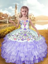  Lavender Sleeveless Organza and Taffeta Lace Up Pageant Gowns For Girls for Party and Wedding Party