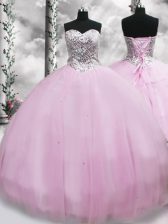  Lilac Sweetheart Neckline Beading Ball Gown Prom Dress Sleeveless Lace Up