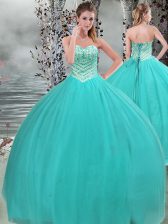 Eye-catching Sweetheart Sleeveless Lace Up Vestidos de Quinceanera Turquoise Tulle