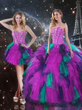 Romantic Tulle Sweetheart Sleeveless Lace Up Beading and Ruffles Vestidos de Quinceanera in Multi-color