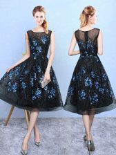 Beautiful Square Sleeveless Dama Dress for Quinceanera Knee Length Appliques Blue And Black Tulle
