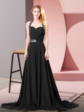 Artistic Black Prom Dresses Halter Top Sleeveless Zipper