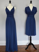 Fine Navy Blue Empire Ruching Quinceanera Court of Honor Dress Lace Up Chiffon Sleeveless Floor Length