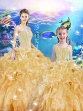  Ball Gowns 15 Quinceanera Dress Gold Sweetheart Organza Sleeveless Floor Length Lace Up