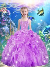 Charming Straps Sleeveless Organza Little Girls Pageant Dress Wholesale Beading and Ruffles Lace Up
