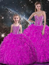 Sumptuous Floor Length Fuchsia Quinceanera Dress Sweetheart Sleeveless Lace Up